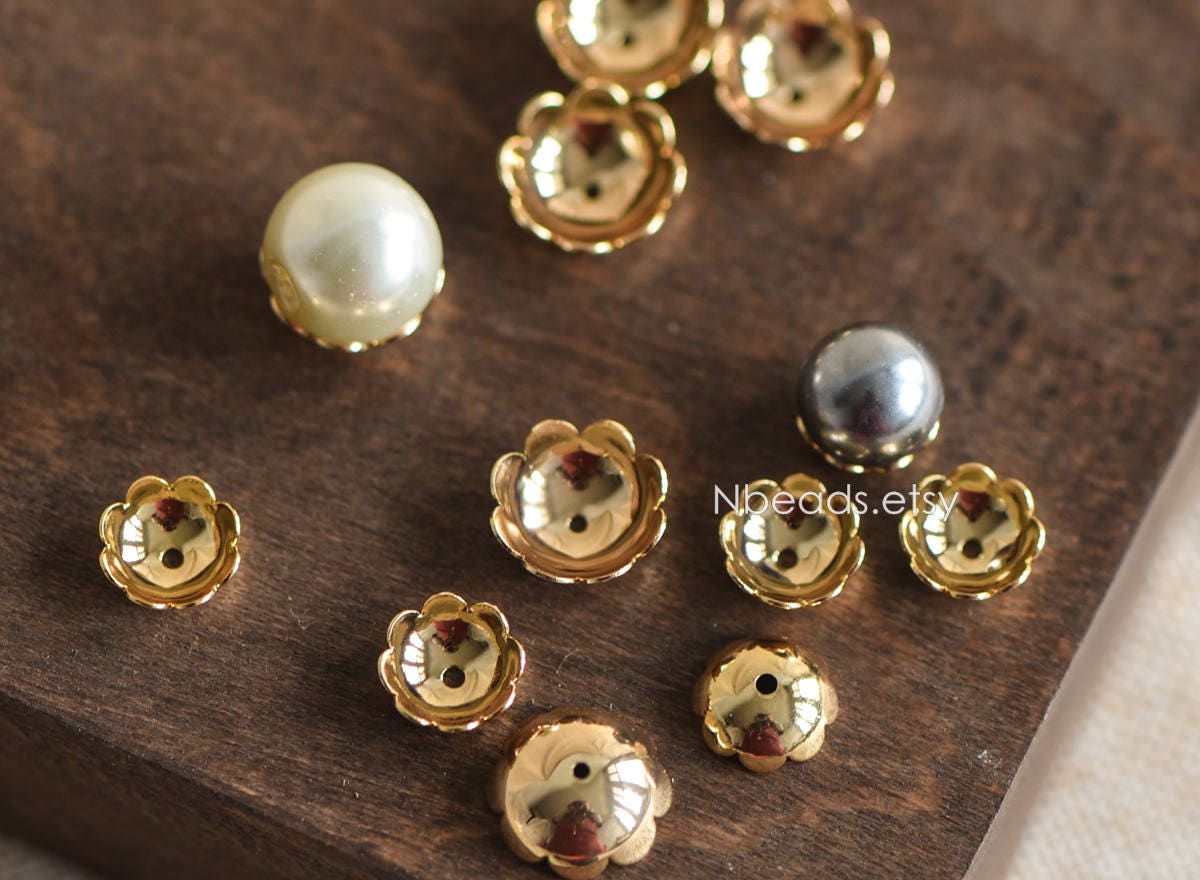 20pcs Gold/ Silver Tone Floral Bead Caps 7.5/ 10mm, Real Gold/ Rhodium plated Brass, Lead Nickel Free (GB-056)