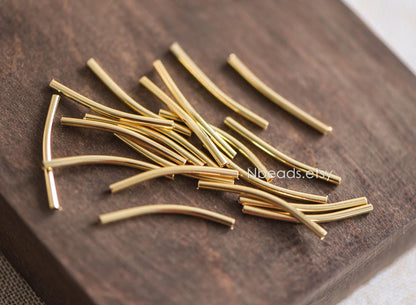 20pcs Gold/ Silver Curved Tube Beads 29x2mm , Real Gold/ Rhodium plated Brass Tube Spacers (GB-046-C)