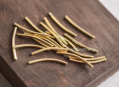 20pcs Gold/ Silver Curved Tube Beads 29x2mm , Real Gold/ Rhodium plated Brass Tube Spacers (GB-046-C)