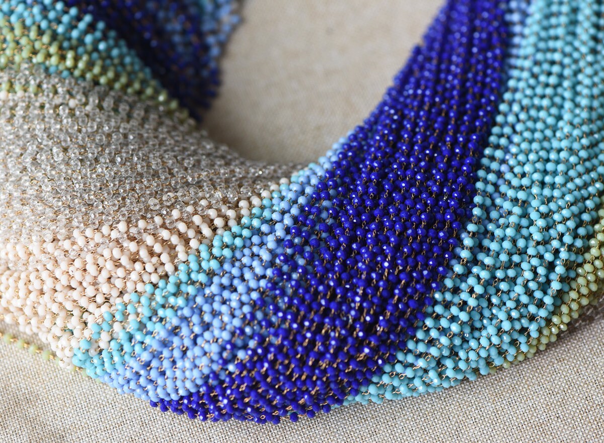 Crystal Glass Rondelle Bead Chain 3mm Thin, Unplated Raw Brass Beaded Chains, Multi Colors (#LK-039)/ 1 Meter=3.3ft
