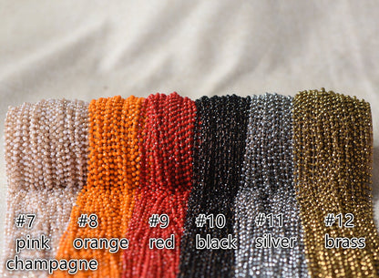 Crystal Glass Rondelle Bead Chain 3mm Thin, Unplated Raw Brass Beaded Chains, Multi Colors (#LK-039)/ 1 Meter=3.3ft