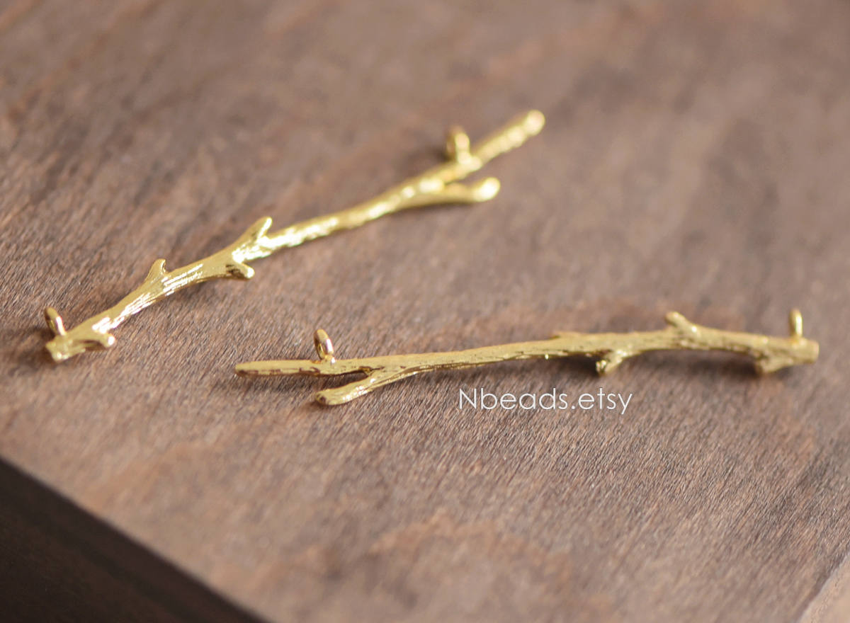10pcs Gold plated Brass Branch Connectors with Two Loops, 44mm Long, Lead Nickel Free (GB-3622-E)