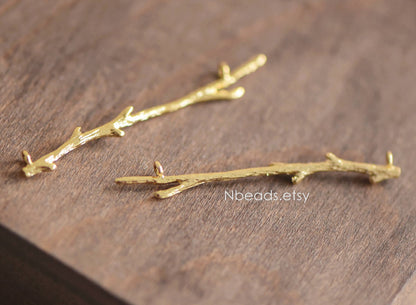 10pcs Gold plated Brass Branch Connectors with Two Loops, 44mm Long, Lead Nickel Free (GB-3622-E)