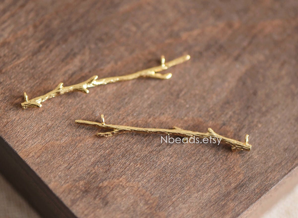 10pcs Gold plated Brass Branch Connectors with Two Loops, 44mm Long, Lead Nickel Free (GB-3622-E)