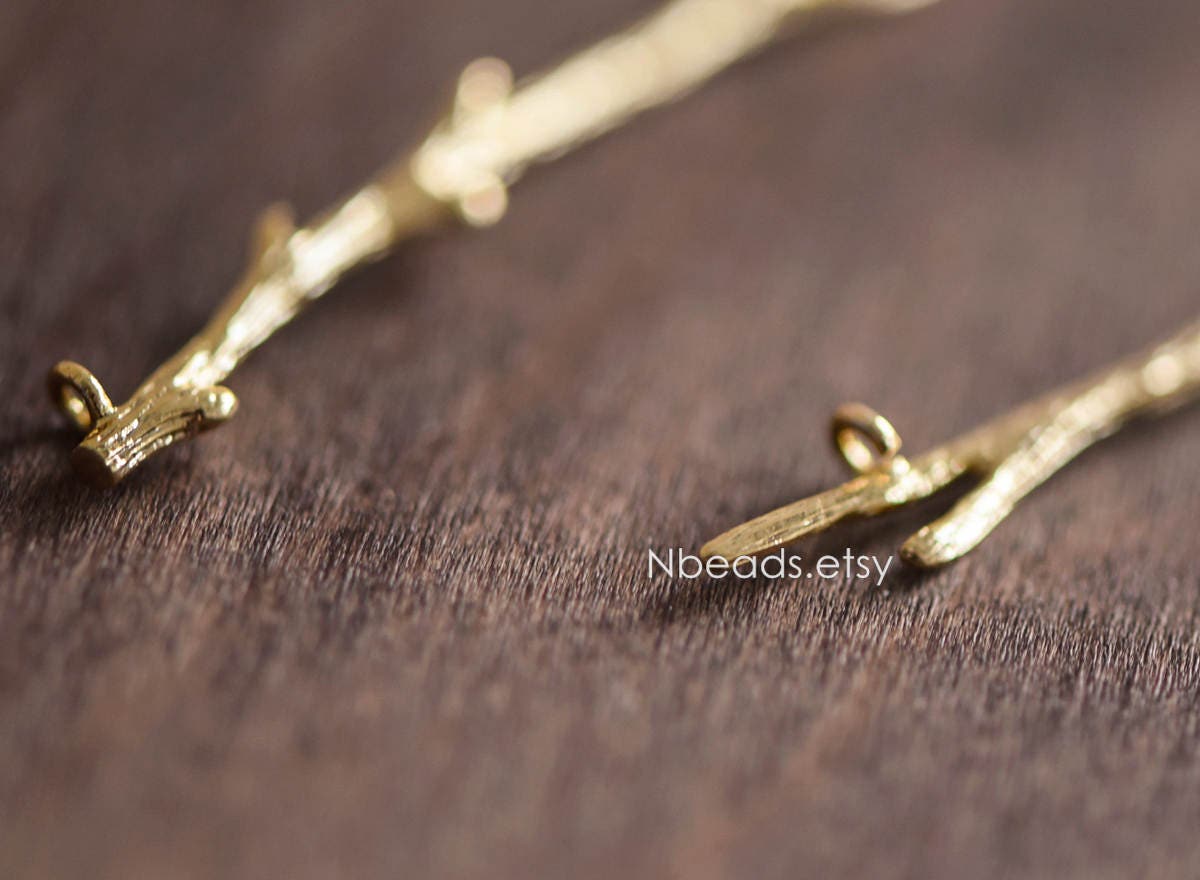 10pcs Gold plated Brass Branch Connectors with Two Loops, 44mm Long, Lead Nickel Free (GB-3622-E)