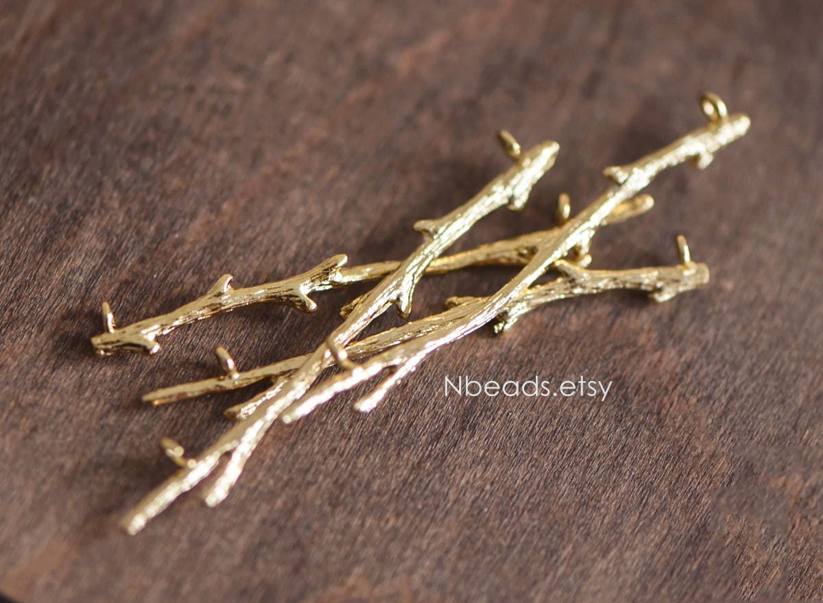 10pcs Gold plated Brass Branch Connectors with Two Loops, 44mm Long, Lead Nickel Free (GB-3622-E)