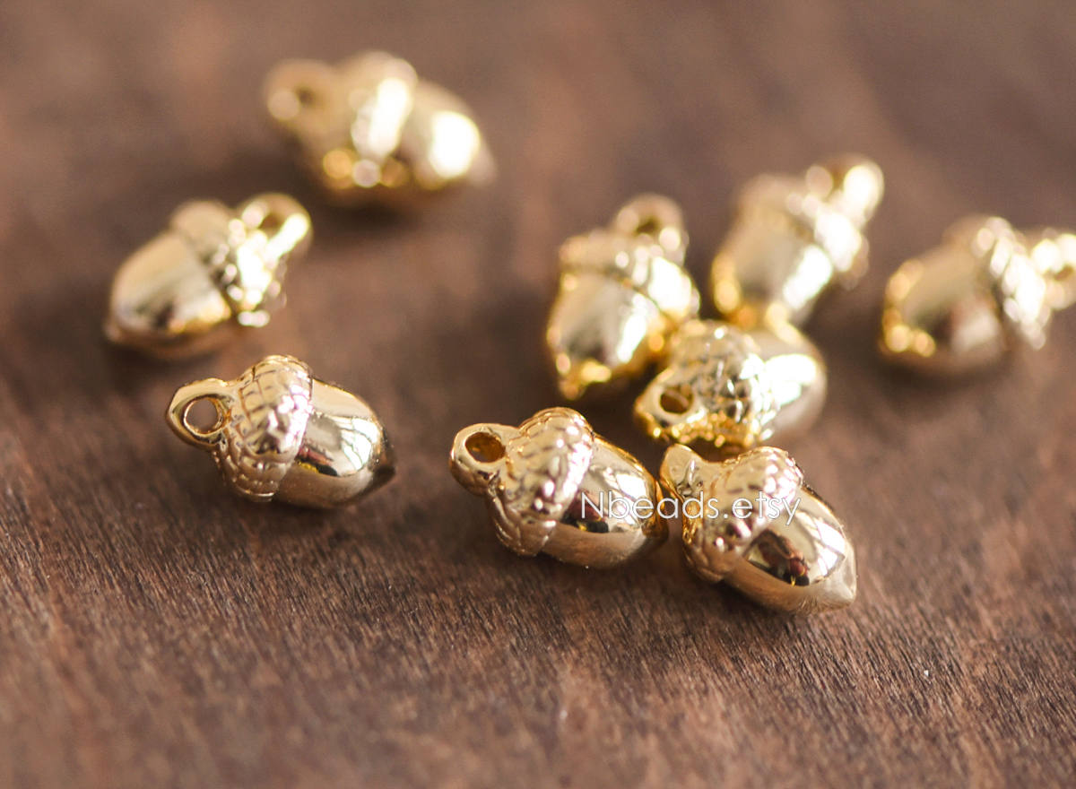 10pcs Mini Gold/ Rhodium plated Brass Acorn Charms 9x6mm, Lead Nickel Free (GB-4589-B)