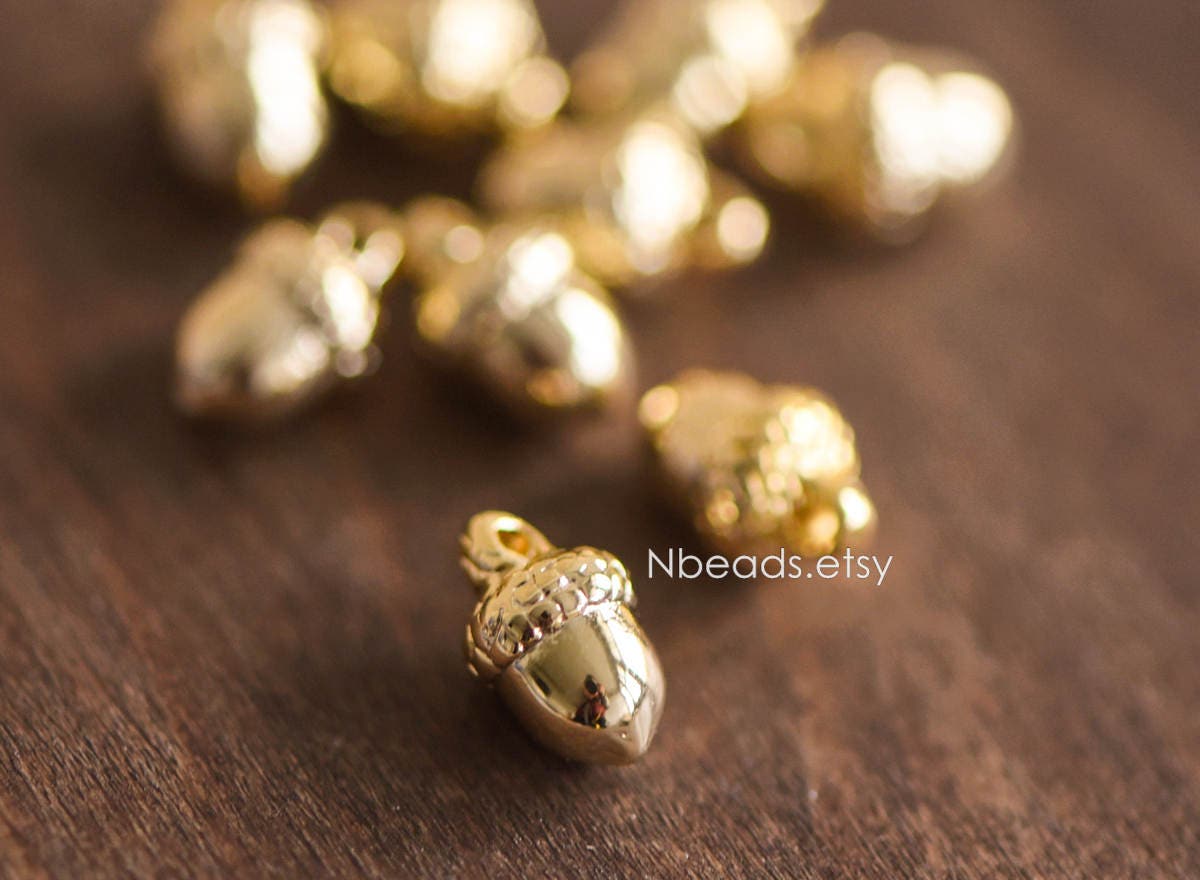 10pcs Mini Gold/ Rhodium plated Brass Acorn Charms 9x6mm, Lead Nickel Free (GB-4589-B)