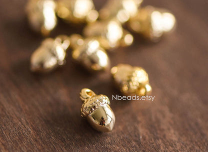 10pcs Mini Gold/ Rhodium plated Brass Acorn Charms 9x6mm, Lead Nickel Free (GB-4589-B)