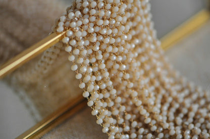 Crystal Glass Rondelle Bead Chain 3mm Thin, Unplated Raw Brass Beaded Chains, Multi Colors (#LK-039)/ 1 Meter=3.3ft