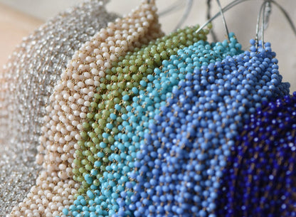 Crystal Glass Rondelle Bead Chain 3mm Thin, Unplated Raw Brass Beaded Chains, Multi Colors (#LK-039)/ 1 Meter=3.3ft