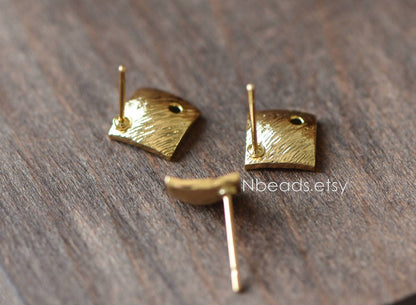 10pcs Square Earring Posts with Loop/ Hole, Real Gold Plated Brass Ear Stud, Lead Nickel Free (GB-071)