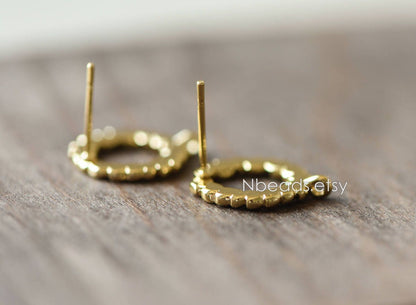 10pcs Circle Earring Posts with Loop, Gold Plated Brass Ear Studs, Lead Nickel Free (GB-076)