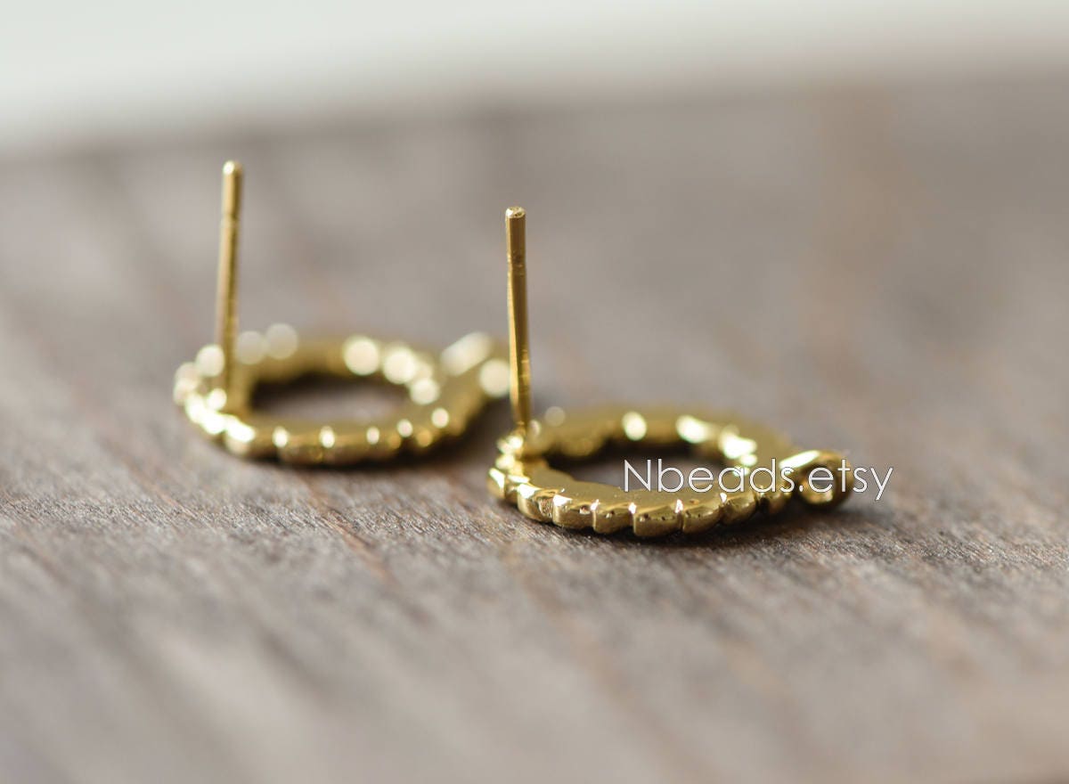 10pcs Circle Earring Posts with Loop, Gold Plated Brass Ear Studs, Lead Nickel Free (GB-076)