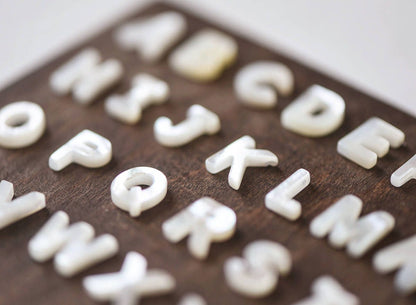 White Mother of Pearl Alphabet Beads, MOP Shell Letter Charms 10mm, You Choose Letter -(V1303)