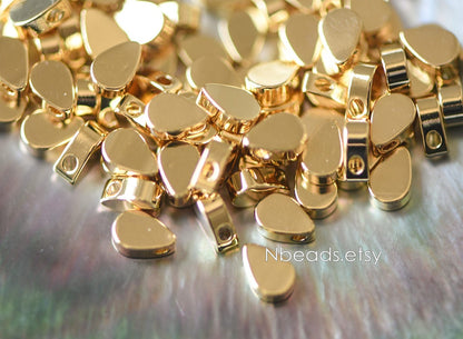 10pcs Mini Gold/ Silver/ Rose Gold Teardrop Charms 6mm, Gold/ Rhodium plated Brass Leaf Beads (GB-088)