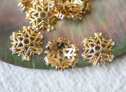 10pcs Gold Micro CZ Pave Bead Caps 11mm , Gold plated Brass Flower Cap Ends, Lead Nickel Free (GB-091)