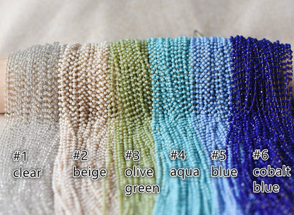 Crystal Glass Rondelle Bead Chain 3mm Thin, Unplated Raw Brass Beaded Chains, Multi Colors (#LK-039)/ 1 Meter=3.3ft