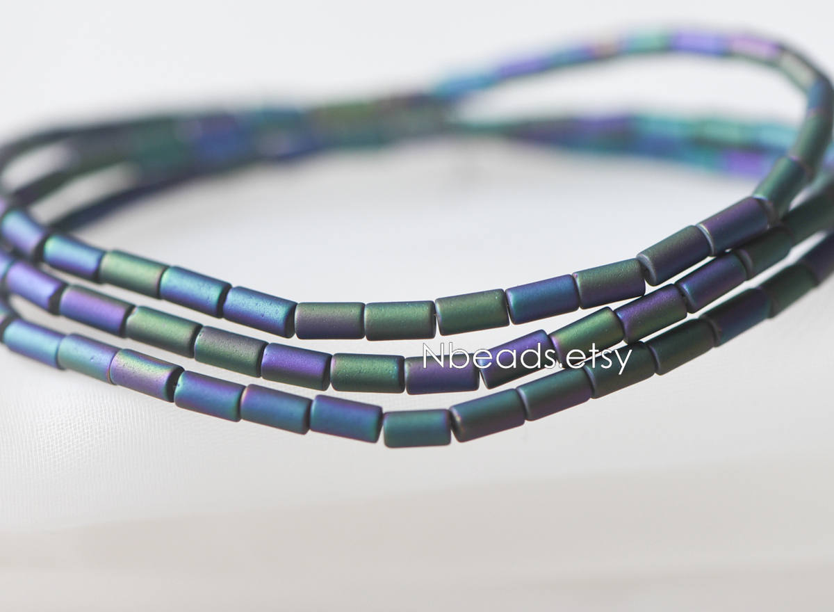 90pcs Frosted Tube Glass beads 5x3mm, Sparkly Multi Matte Colors (GM-022)