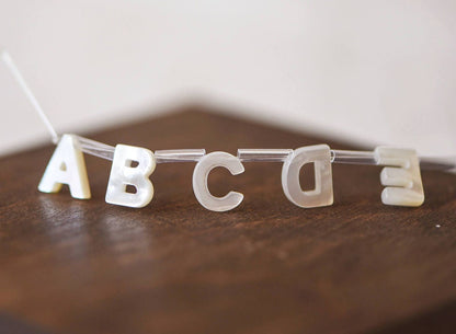 White Mother of Pearl Alphabet Beads, MOP Shell Letter Charms 10mm, You Choose Letter -(V1303)
