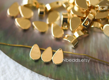 10pcs Mini Gold/ Silver/ Rose Gold Teardrop Charms 6mm, Gold/ Rhodium plated Brass Leaf Beads (GB-088)