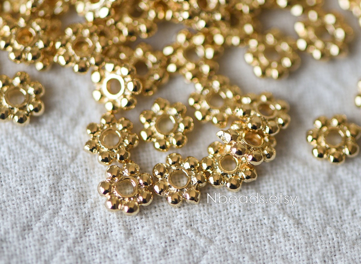 20pcs Gold Coin Spacer Beads 5.5mm, Gold plated Brass Flower Saucer Beads (GB-093)