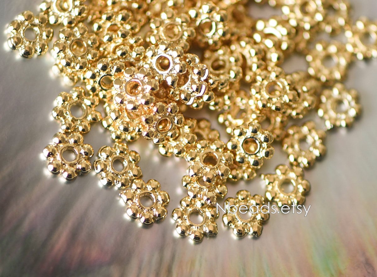 20pcs Gold Coin Spacer Beads 5.5mm, Gold plated Brass Flower Saucer Beads (GB-093)