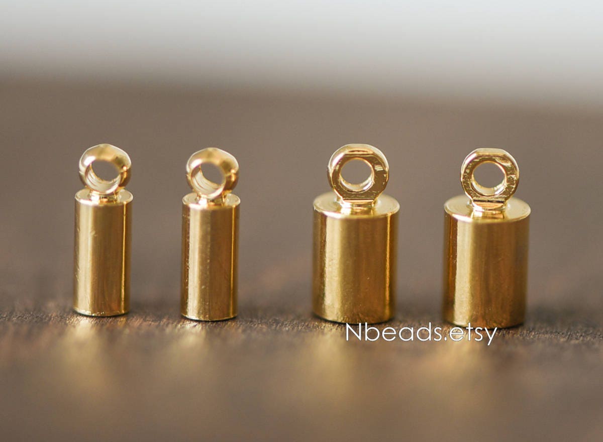 20pcs Gold/ Silver Tone Barrel Cord End Caps, 1.5/ 2/ 3/ 4.5/ 6/ 8mm Multi Size, Glue on End Caps for Leather Tassel Chain (GB-095)