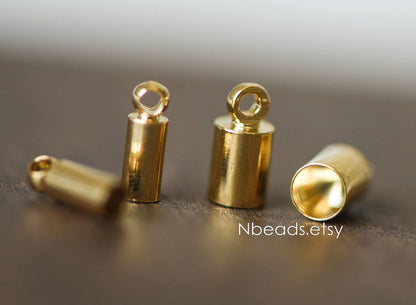 20pcs Gold/ Silver Tone Barrel Cord End Caps, 1.5/ 2/ 3/ 4.5/ 6/ 8mm Multi Size, Glue on End Caps for Leather Tassel Chain (GB-095)