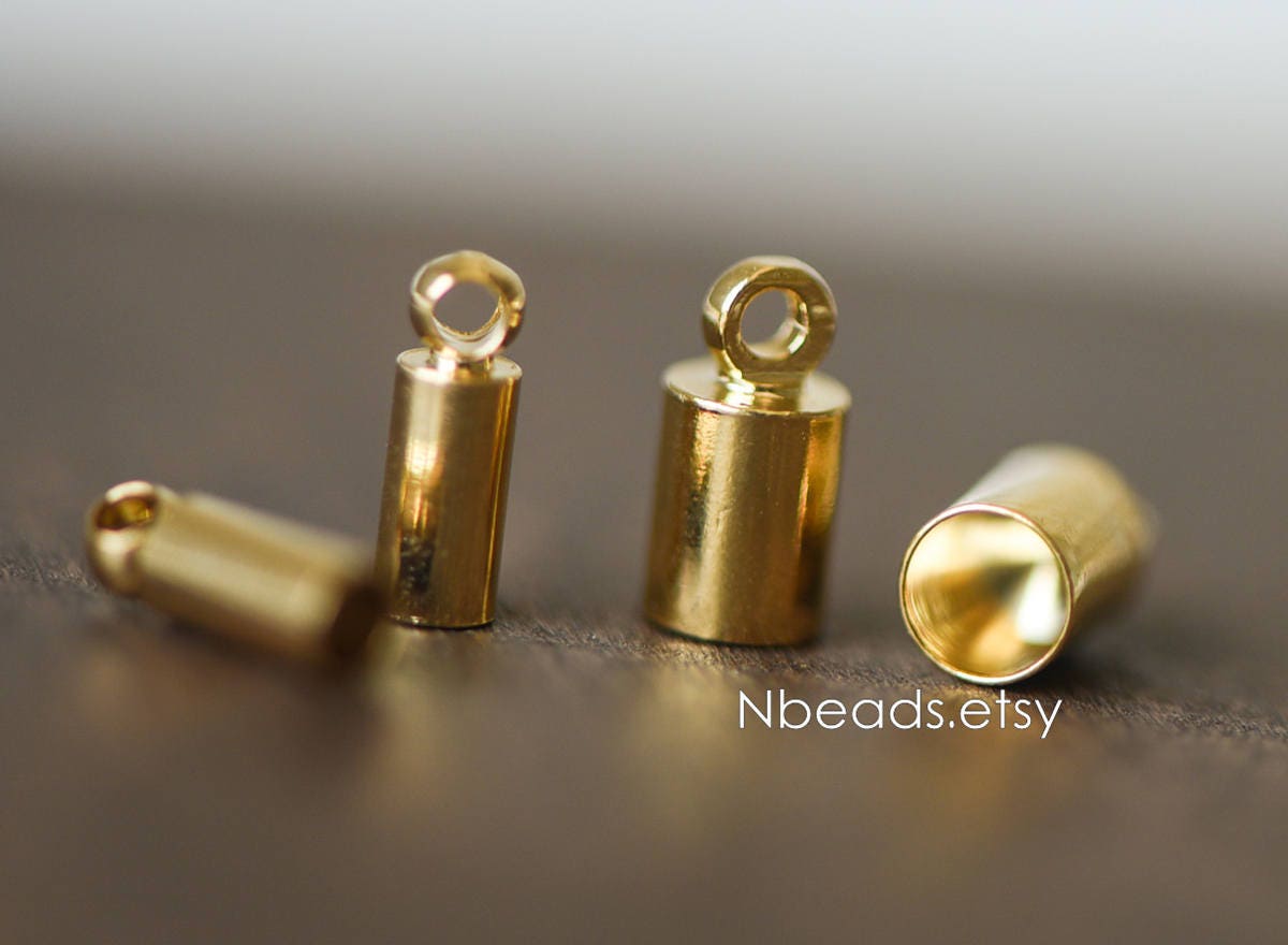 20pcs Gold/ Silver Tone Barrel Cord End Caps, 1.5/ 2/ 3/ 4.5/ 6/ 8mm Multi Size, Glue on End Caps for Leather Tassel Chain (GB-095)