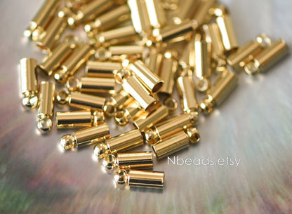 20pcs Gold/ Silver Tone Barrel Cord End Caps, 1.5/ 2/ 3/ 4.5/ 6/ 8mm Multi Size, Glue on End Caps for Leather Tassel Chain (GB-095)