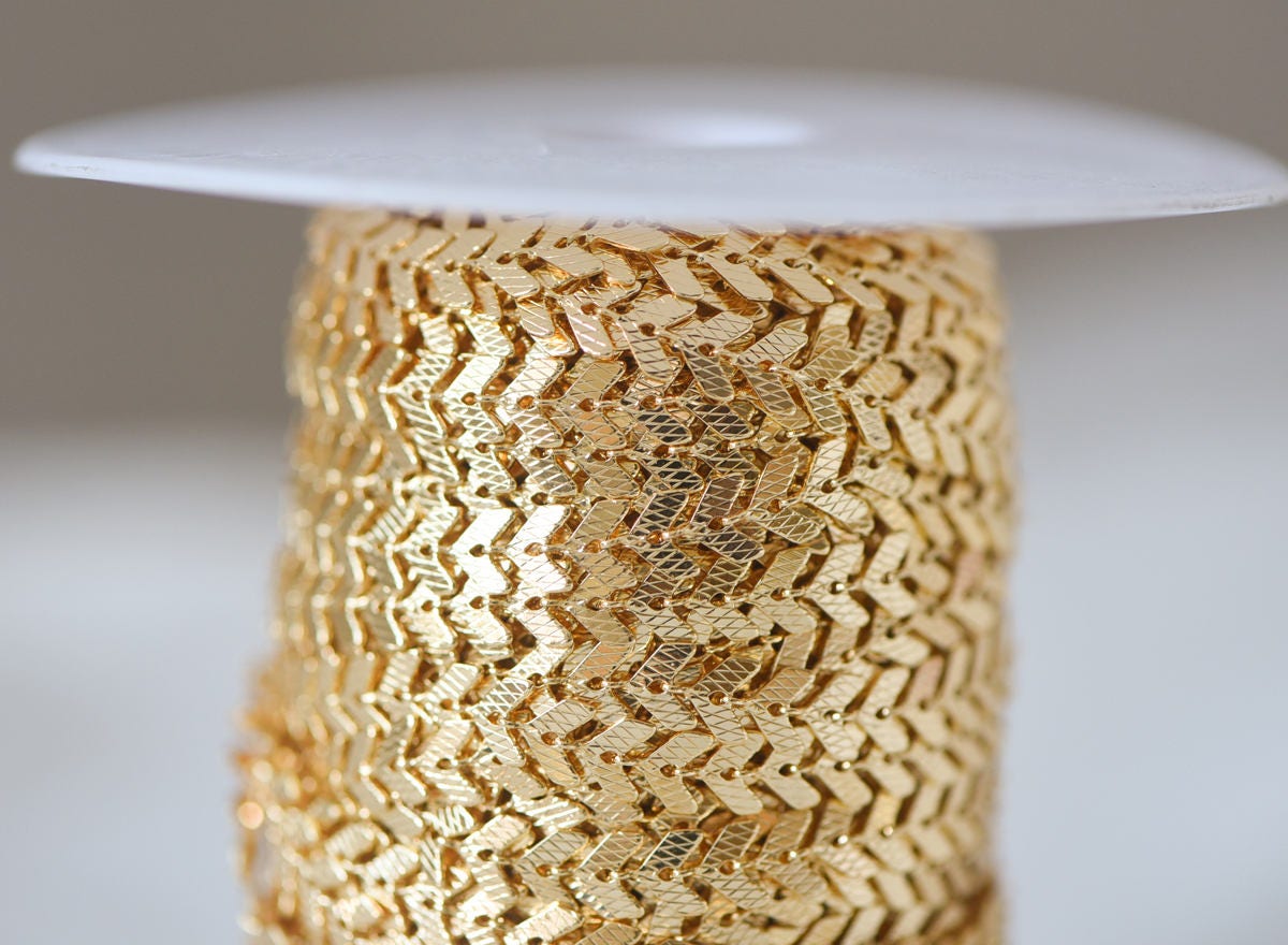 Gold plated Brass Chevron Chain 6.5mm, Decorative Arrow Chain, Herringbone Designer Chain (#LK-103)/ 1 Meter=3.3ft
