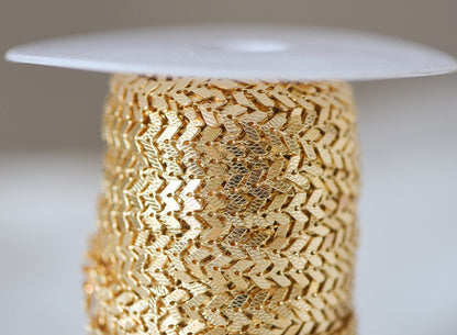 Gold plated Brass Chevron Chain 6.5mm, Decorative Arrow Chain, Herringbone Designer Chain (#LK-103)/ 1 Meter=3.3ft