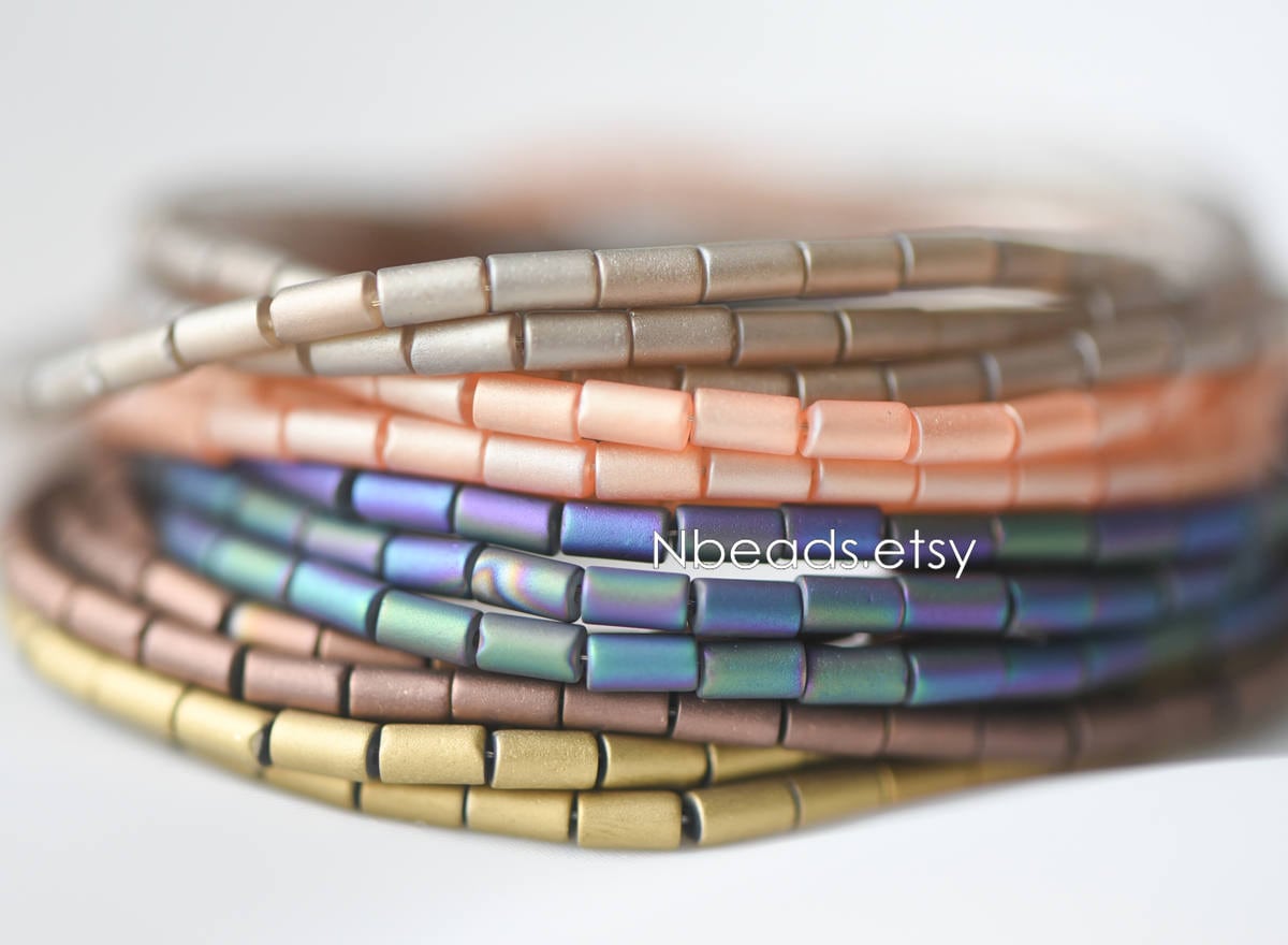 90pcs Frosted Tube Glass beads 5x3mm, Sparkly Multi Matte Colors (GM-022)