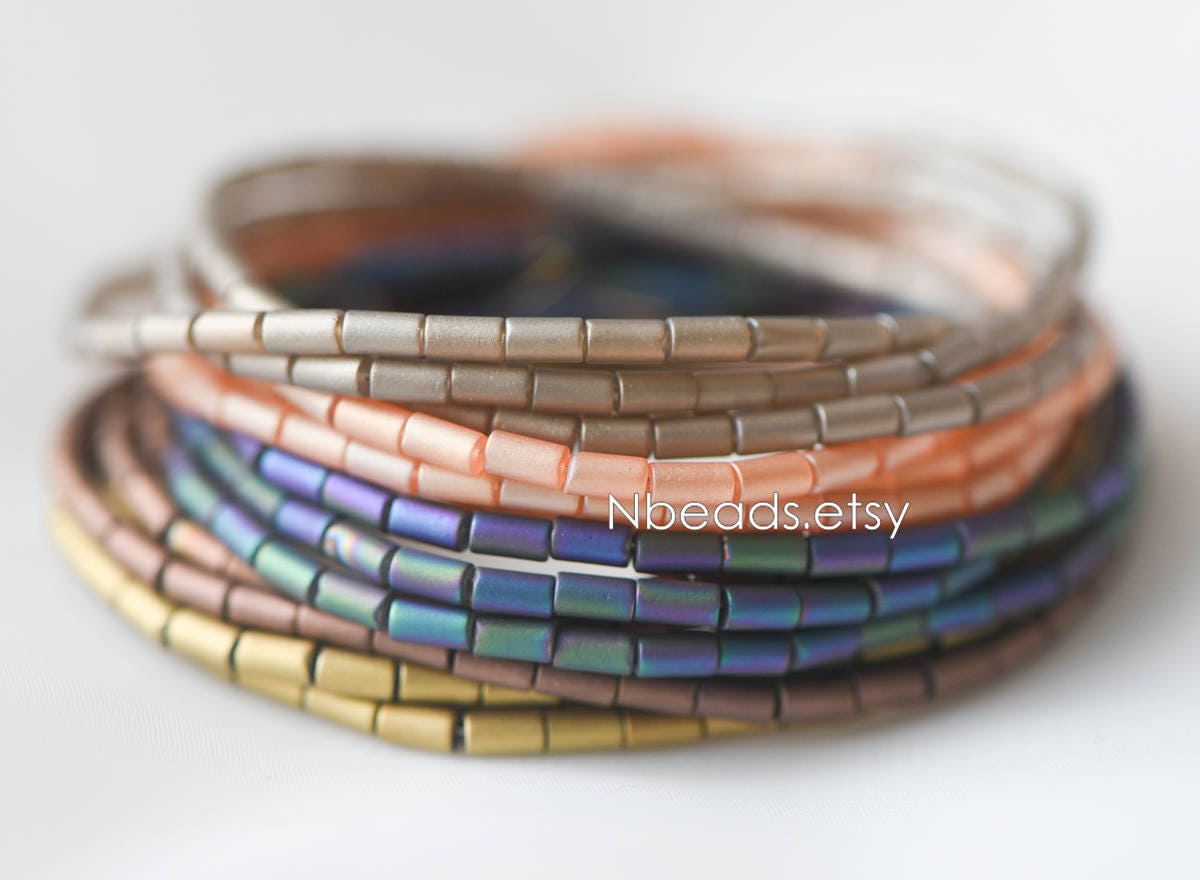 90pcs Frosted Tube Glass beads 5x3mm, Sparkly Multi Matte Colors (GM-022)