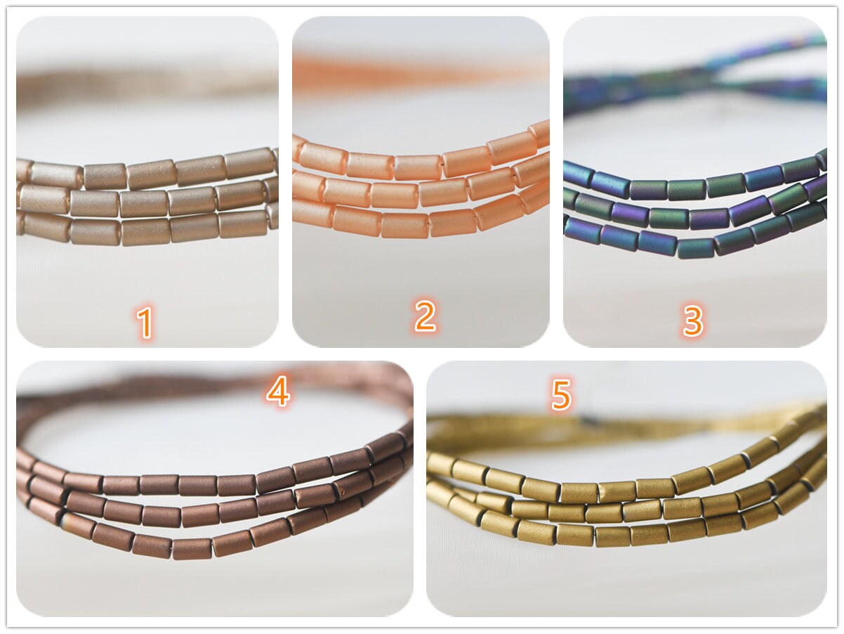 90pcs Frosted Tube Glass beads 5x3mm, Sparkly Multi Matte Colors (GM-022)