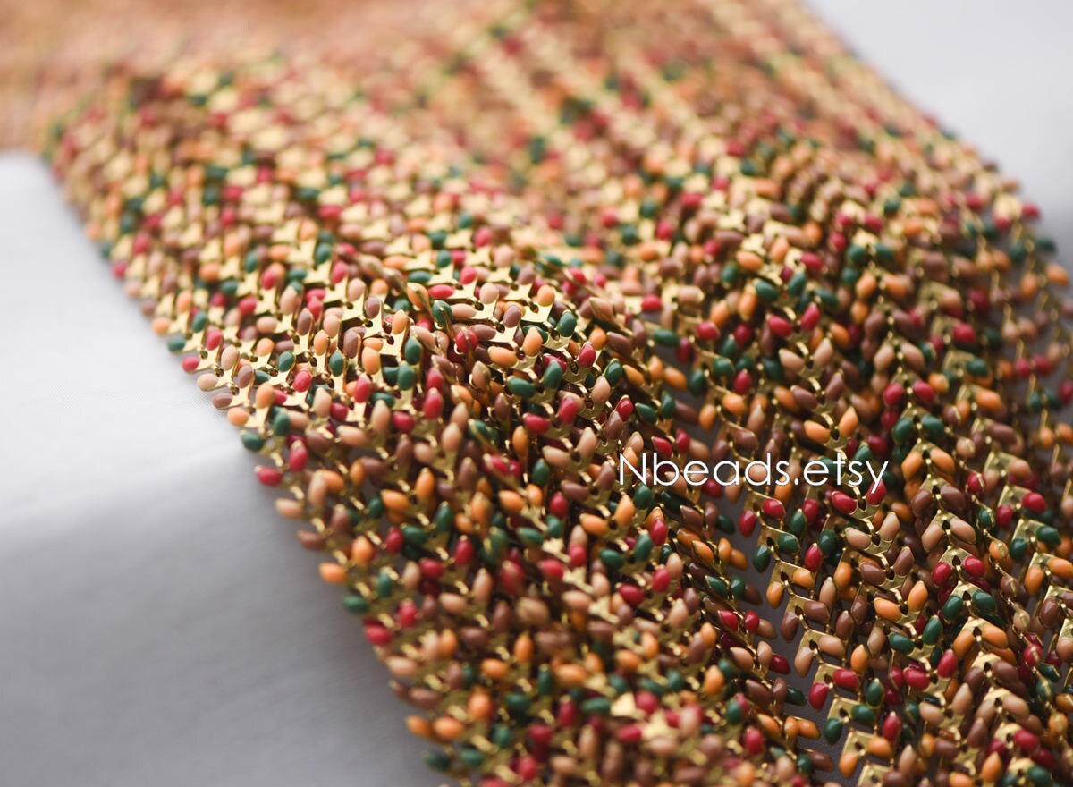 Rainbow Enamel Brass Arrow Chain 6mm, Flat Chevron Chain, Herringbone Fish bone Designer Chain (#LK-046-2)/ 1 Meter=3.3ft