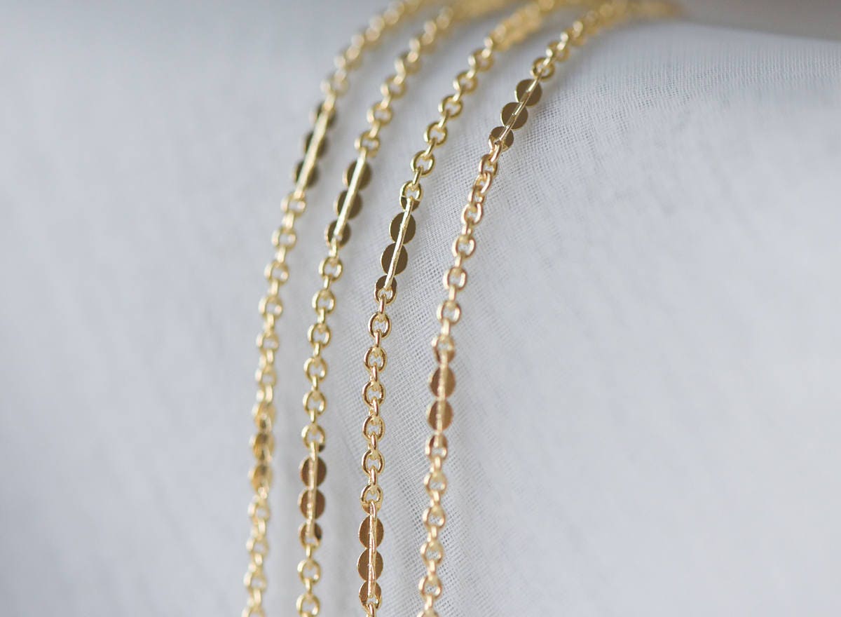 Gold plated Brass Cable Chains, 1.2/ 1.7/ 2/ 2.7mm Thin, Delicate Link Chains (#LK-104)/ 1 Meter=3.3 ft