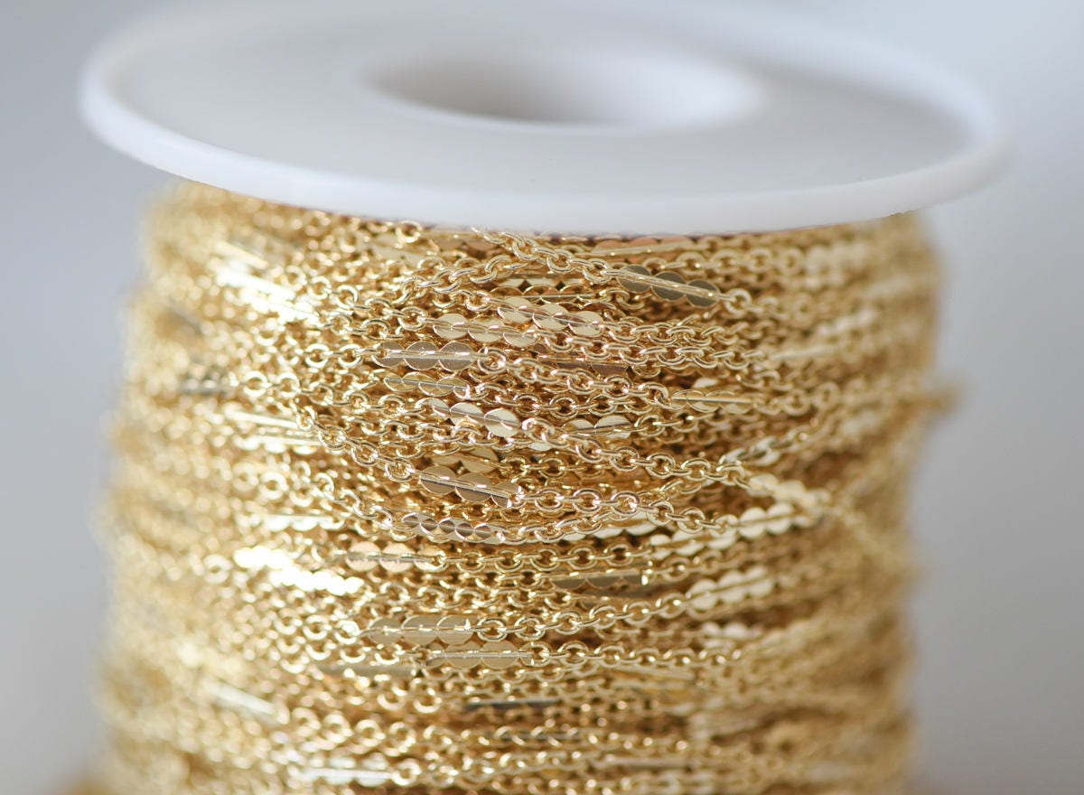 Gold plated Brass Cable Chains, 1.2/ 1.7/ 2/ 2.7mm Thin, Delicate Link Chains (#LK-104)/ 1 Meter=3.3 ft