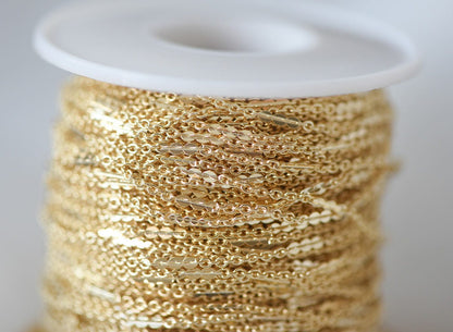 Gold plated Brass Cable Chains, 1.2/ 1.7/ 2/ 2.7mm Thin, Delicate Link Chains (#LK-104)/ 1 Meter=3.3 ft