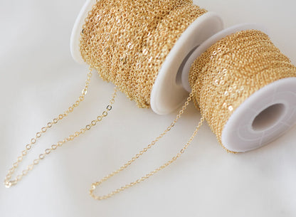 Dainty Gold plated Brass Cable Chains, Soldered Oval Chain Wholesale, 1.2/ 1.4/ 1.6/ 1.8/ 2/ 3.2mm Multi Sizes (#LK-106)/ 1 Meter=3.3 ft
