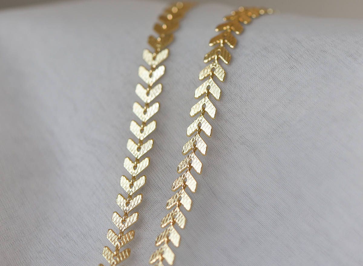 Gold plated Brass Chevron Chain 6.5mm, Decorative Arrow Chain, Herringbone Designer Chain (#LK-103)/ 1 Meter=3.3ft