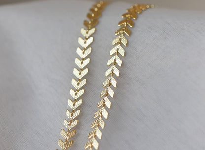 Gold plated Brass Chevron Chain 6.5mm, Decorative Arrow Chain, Herringbone Designer Chain (#LK-103)/ 1 Meter=3.3ft