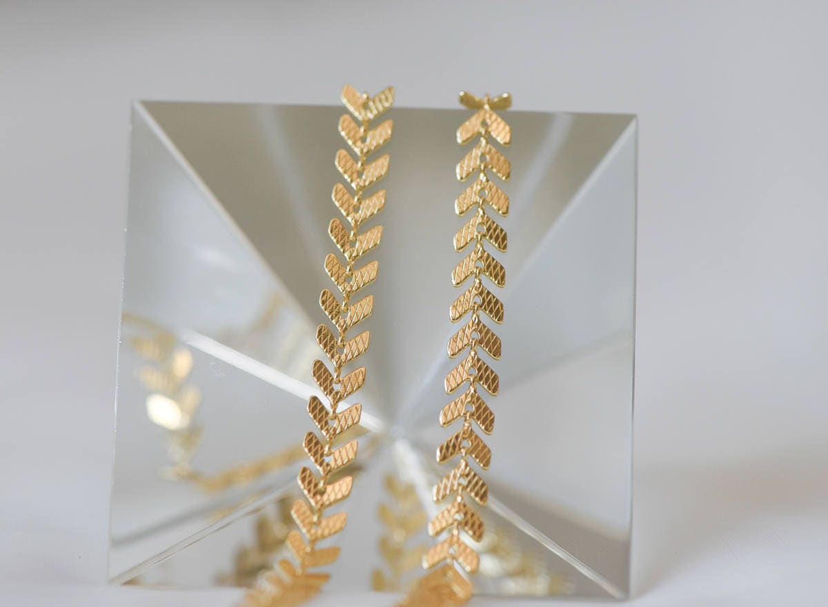 Gold plated Brass Chevron Chain 6.5mm, Decorative Arrow Chain, Herringbone Designer Chain (#LK-103)/ 1 Meter=3.3ft