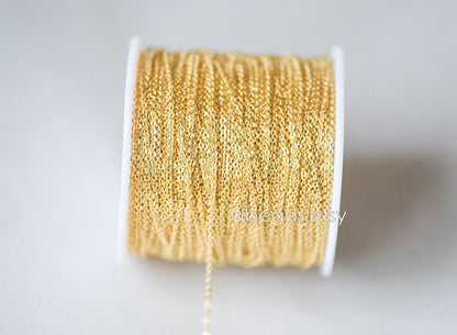 Dainty Gold plated Brass Cable Chains, Soldered Oval Chain Wholesale, 1.2/ 1.4/ 1.6/ 1.8/ 2/ 3.2mm Multi Sizes (#LK-106)/ 1 Meter=3.3 ft