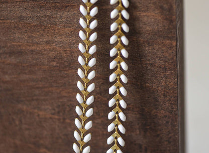 White Enamel Brass Arrow Chain 6mm, Flat Chevron Chain, Herringbone Fish bone Designer Chain (#LK-048-1)/ 1 Meter=3.3ft