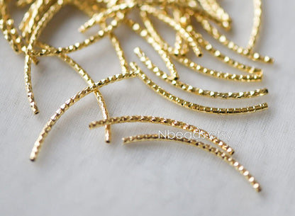 20pcs Gold plated Brass Curved Tube Beads, 30mm Long by 1.5mm Wide, Metal Bar Spacer Beads (GB-046-B)