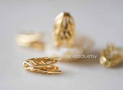10pcs Gold Flower Bead Caps 16mm, Gold plated Brass Tulip Tassel Caps, Lead Nickel Free (GB-110)