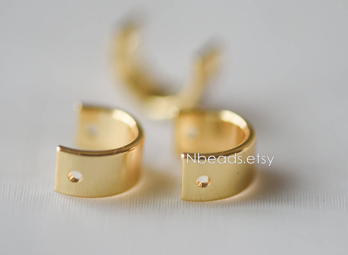 10pcs Gold Round Bead Frame Charms, Real Gold plated Brass Half Ring Connectors, Inner 8.5/ 9.8mm (GB-112)