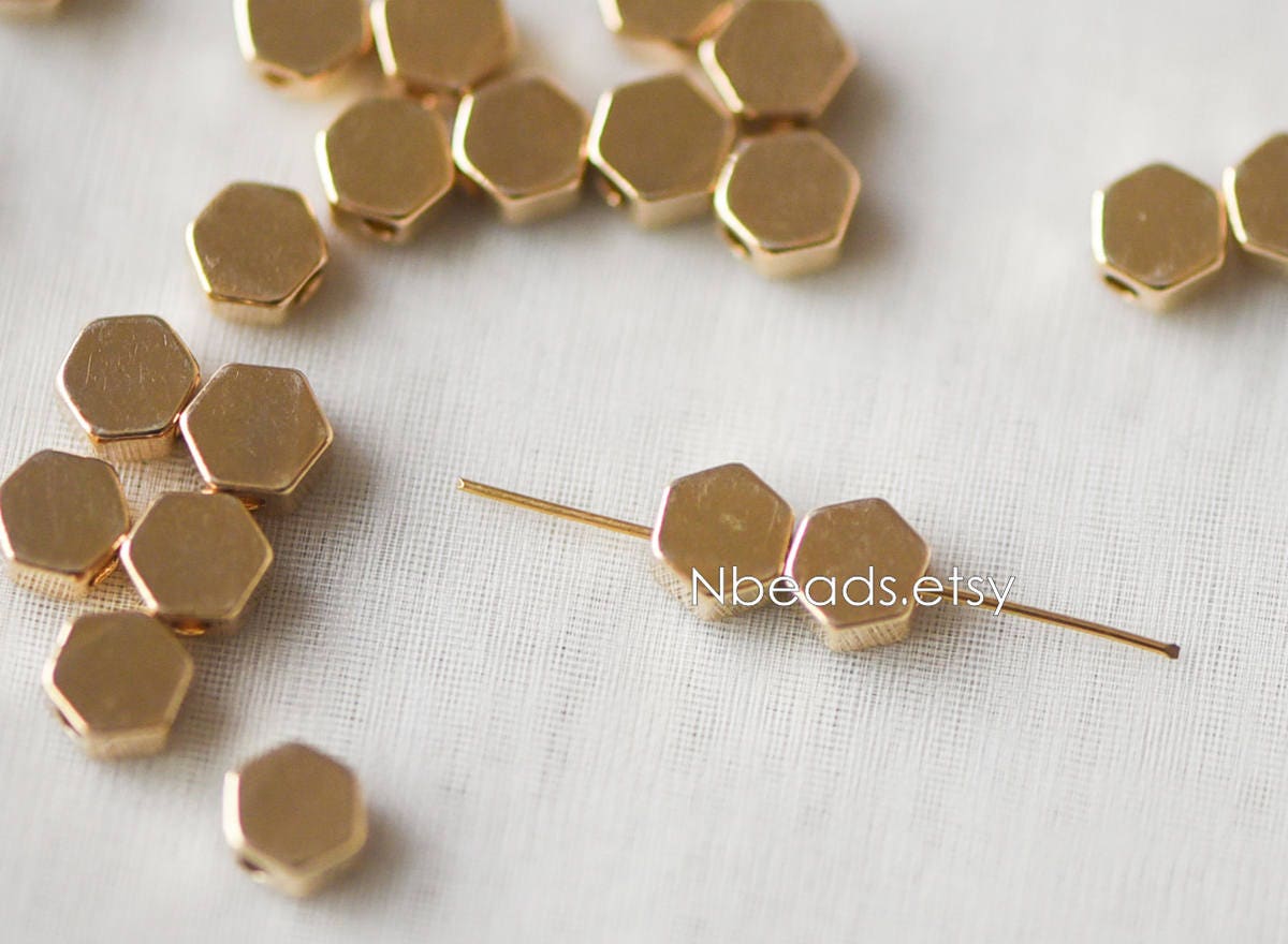 20pcs Gold/ Silver tone Hexagon Flat Spacer Beads 5/ 6mm, Gold/ Rhodium plated Brass Flat Spacer Beads (GB-118)
